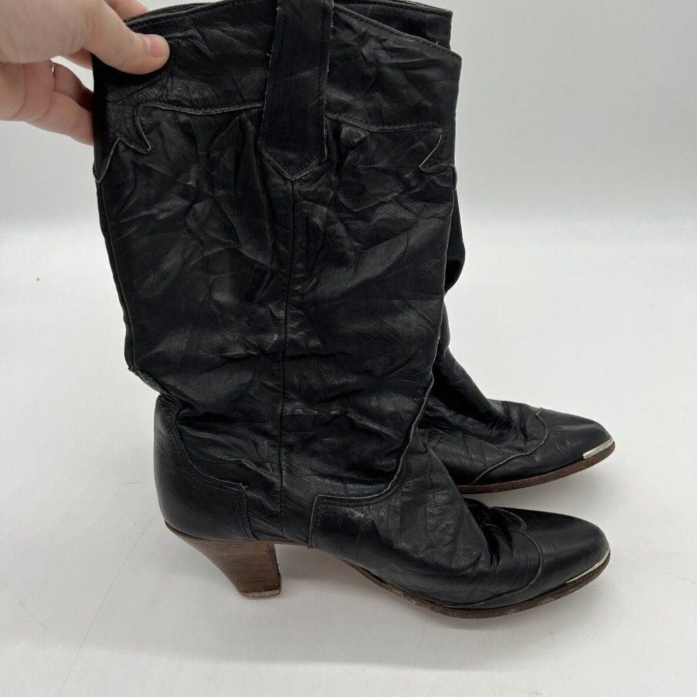 Dingo Crinkle Leather Black Heeled Boots Women’s 7.5